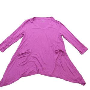 LOGO‎ by Lori Goldstein V-neck Tee with 3/4 Sleeves Pocket Detail Purple Sz M
